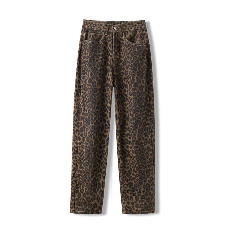 Damebukser med leopardprint og brede ben