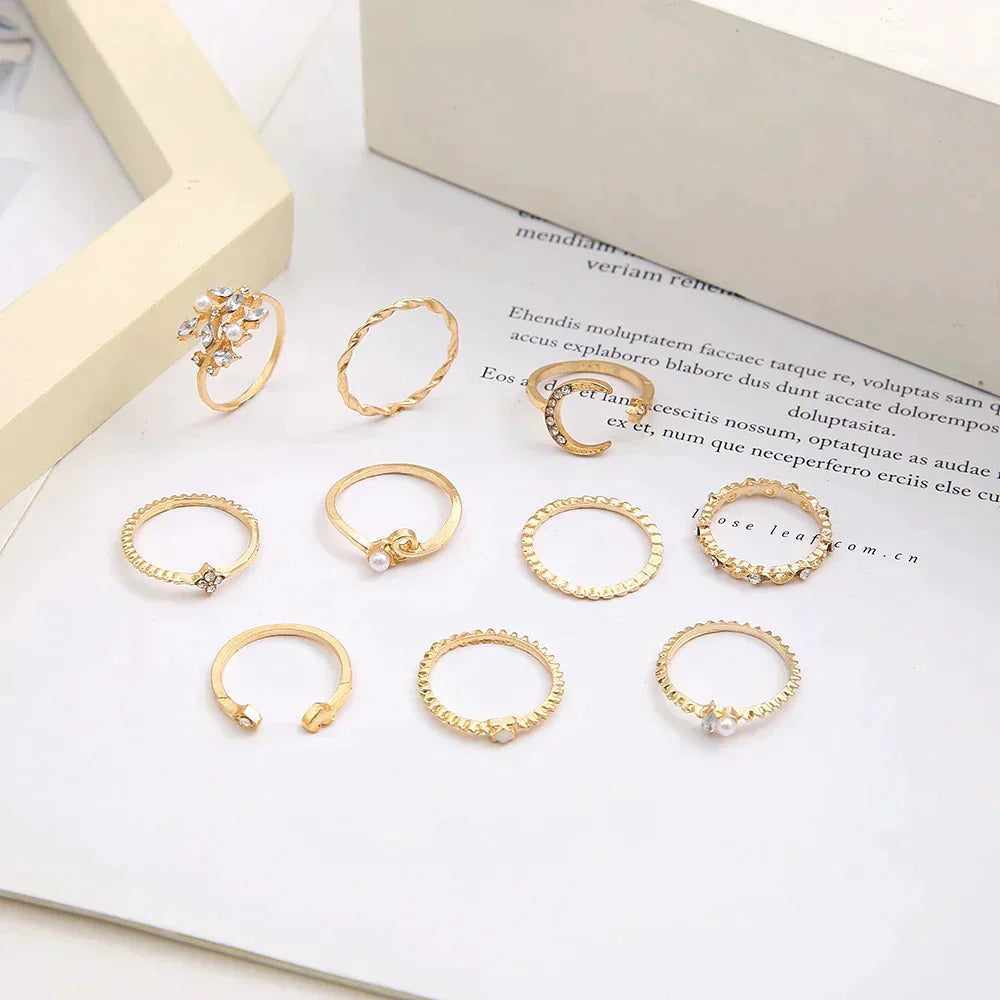 Sæt med 10 par guld- og sølv Boho-ringe – Et universelt design til enhver lejlighed 1