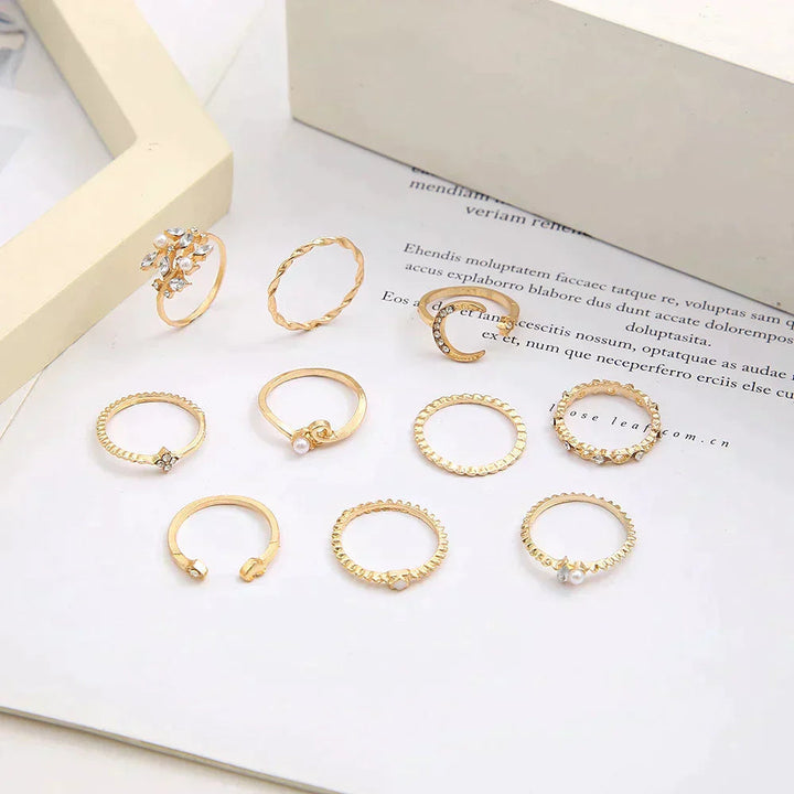 Sæt med 10 par guld- og sølv Boho-ringe – Et universelt design til enhver lejlighed 1