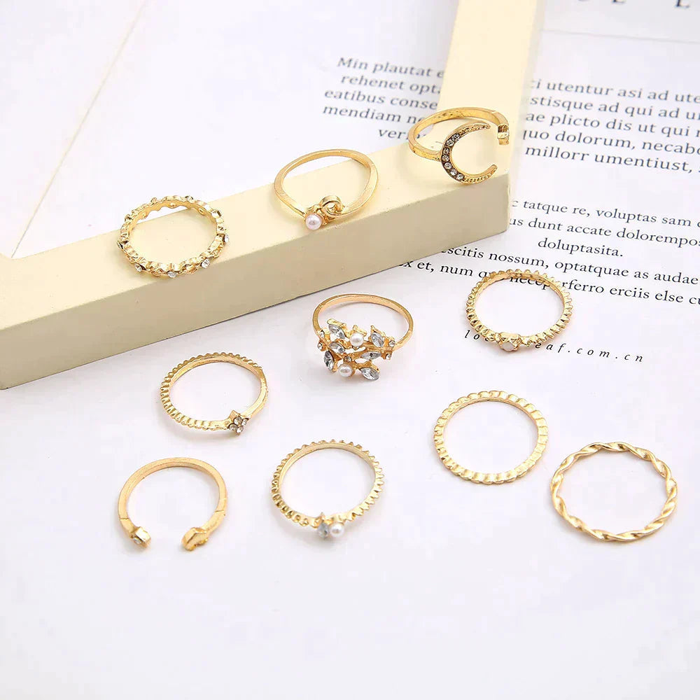 Sæt med 10 par guld- og sølv Boho-ringe – Et universelt design til enhver lejlighed 3