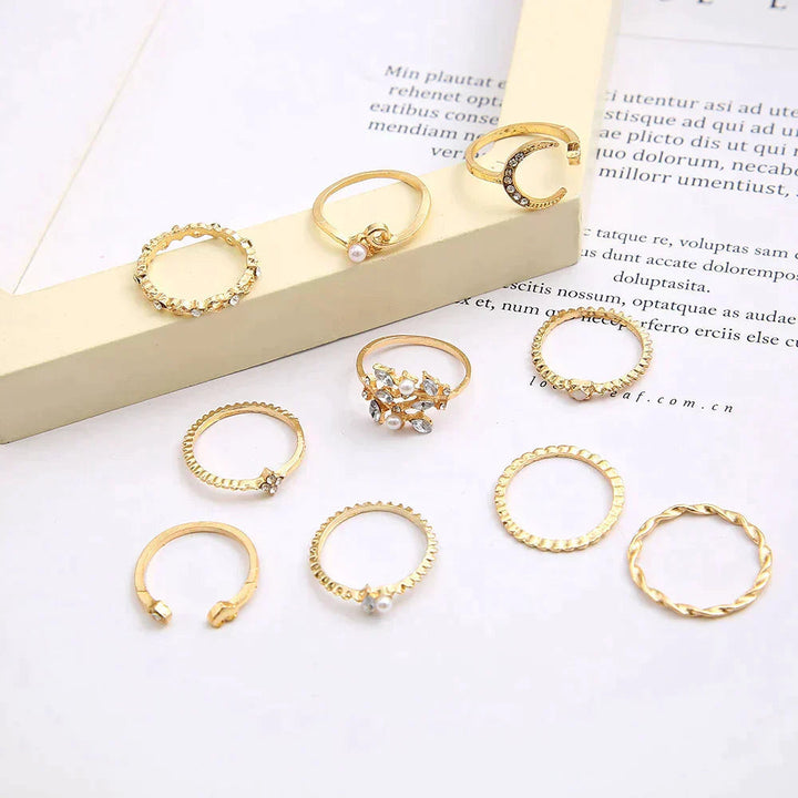Sæt med 10 par guld- og sølv Boho-ringe – Et universelt design til enhver lejlighed 3