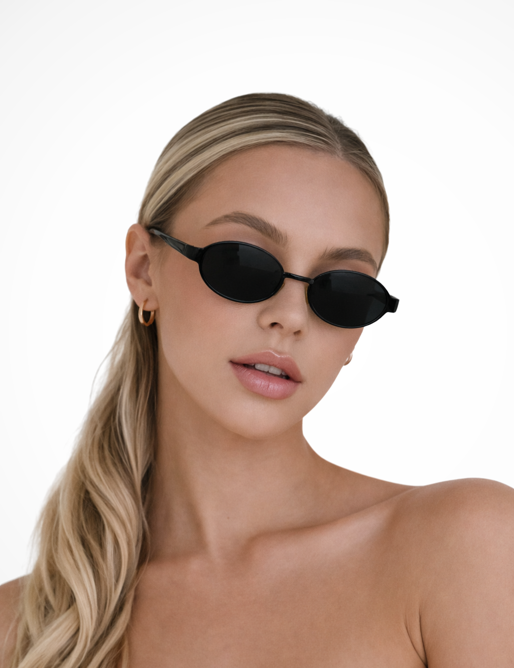 Solbriller Dame med Ovale Linser og Slank Metalramme - Elegant og Minimalistisk Stil 0