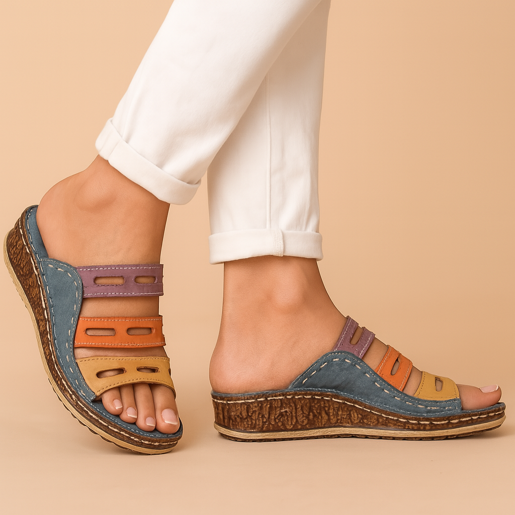 Sophia | Farverige kilehælsandaler 1