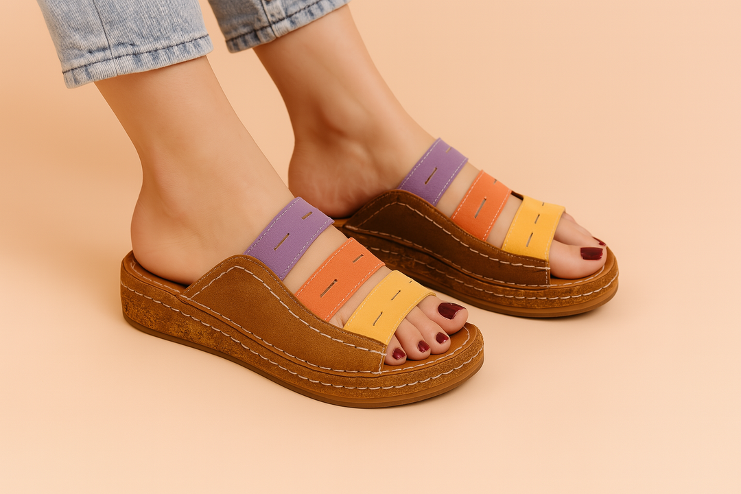 Sophia | Farverige kilehælsandaler 3