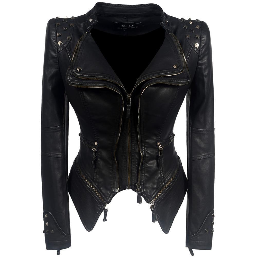 Sort bikerjakke til kvinder | Slim fit 0
