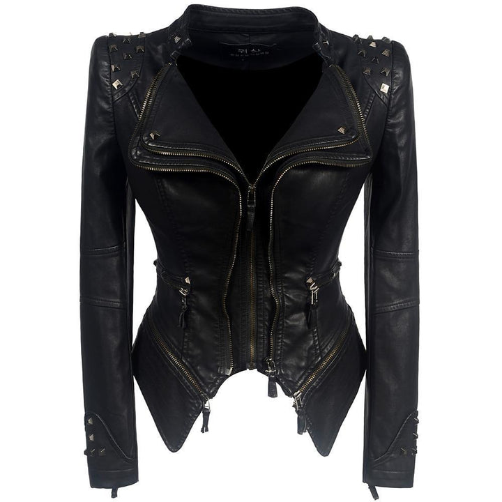 Sort bikerjakke til kvinder | Slim fit 0