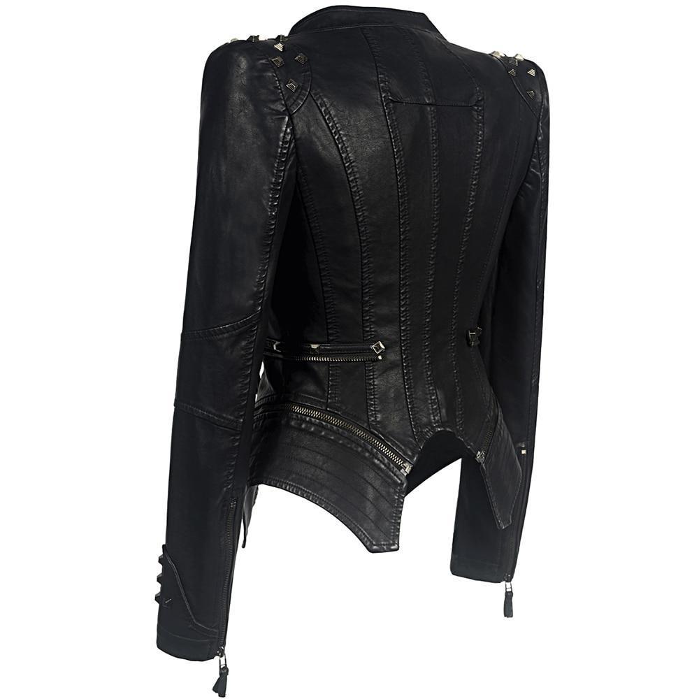 Sort bikerjakke til kvinder | Slim fit 1
