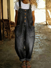 Stilfuld denim jumpsuit til kvinder - Justerbare stropper og funktionelle lommer til sommerbrug 1