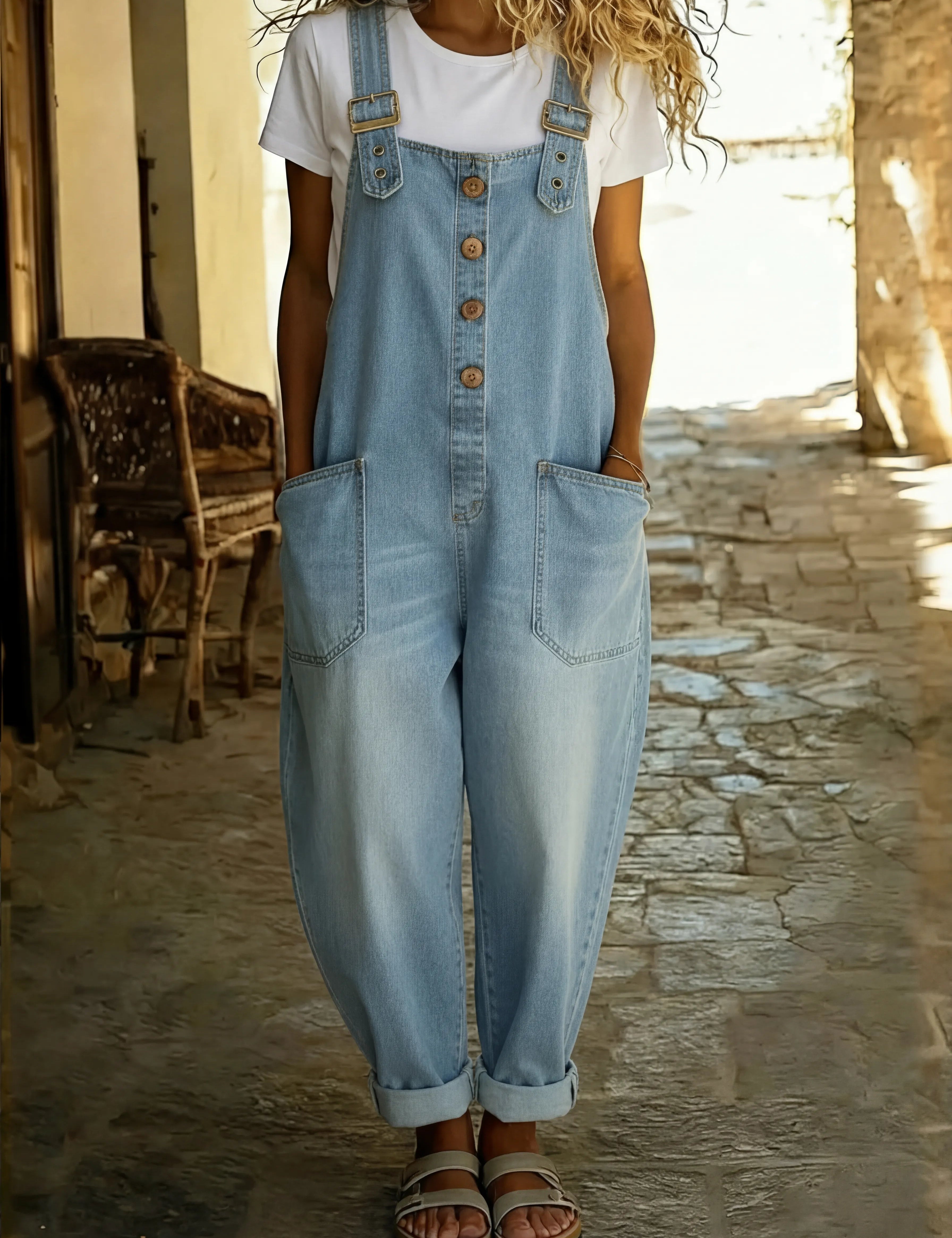 Stilfuld denim jumpsuit til kvinder - Justerbare stropper og funktionelle lommer til sommerbrug 2