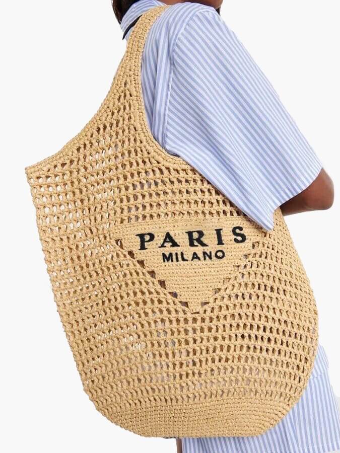 Stilfuld strandtaske til kvinder, håndlavet med strå og boho-design 1