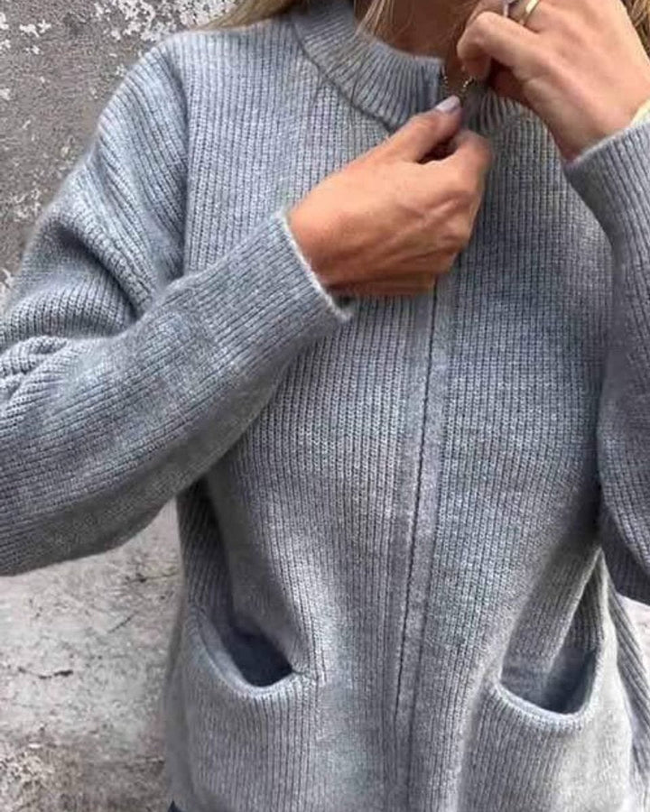 Strickjacke Damen - Langer Cardigan mit Reißverschluss und Fronttaschen, Lockere Passform für Alltag und Büro 3