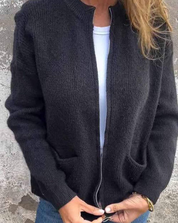 Strickjacke Damen - Langer Cardigan mit Reißverschluss und Fronttaschen, Lockere Passform für Alltag und Büro 4