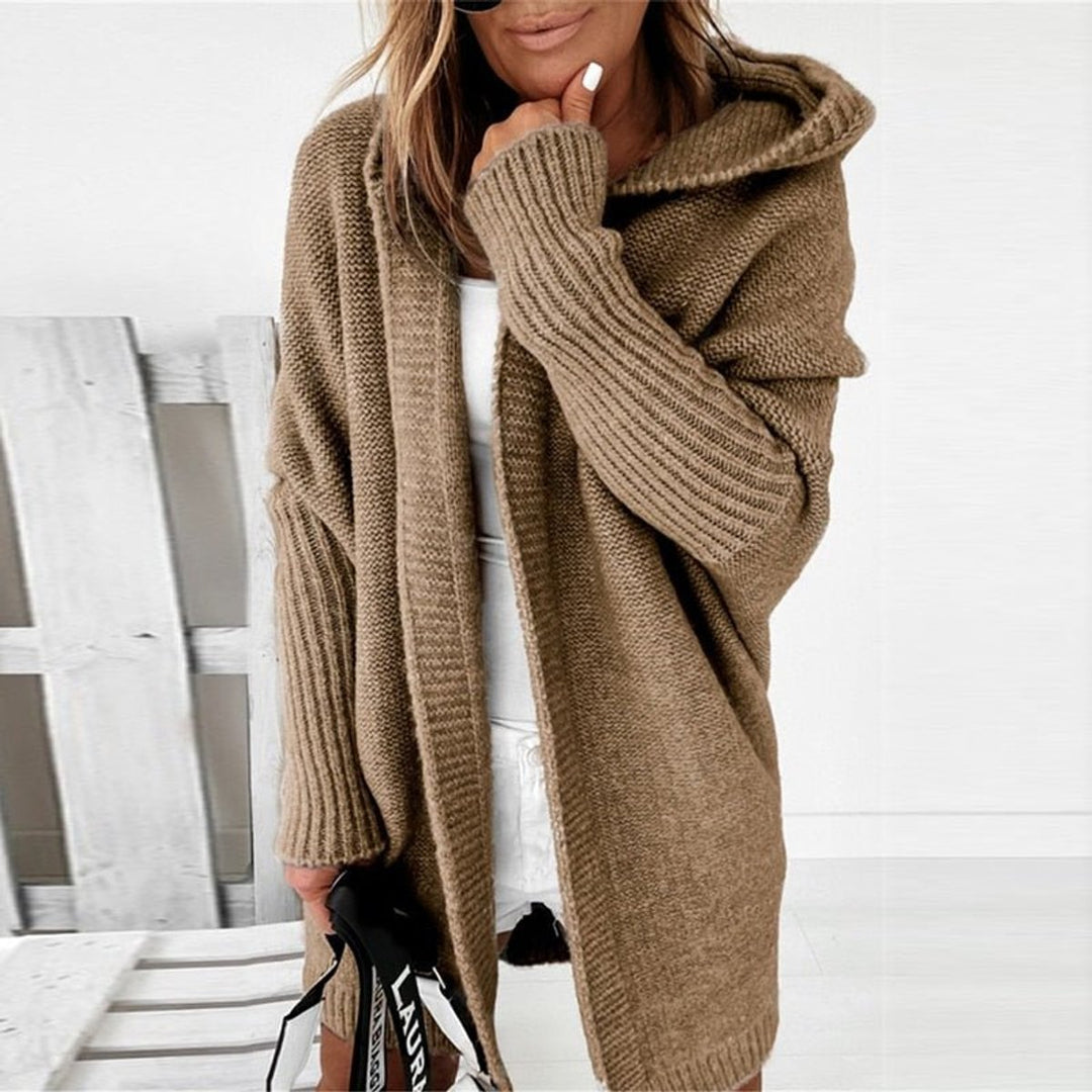 Strickjacke Damen Oversized Mit Kapuze & Fledermausärmeln – Modischer Cardigan Für Herbst Und Winter 0