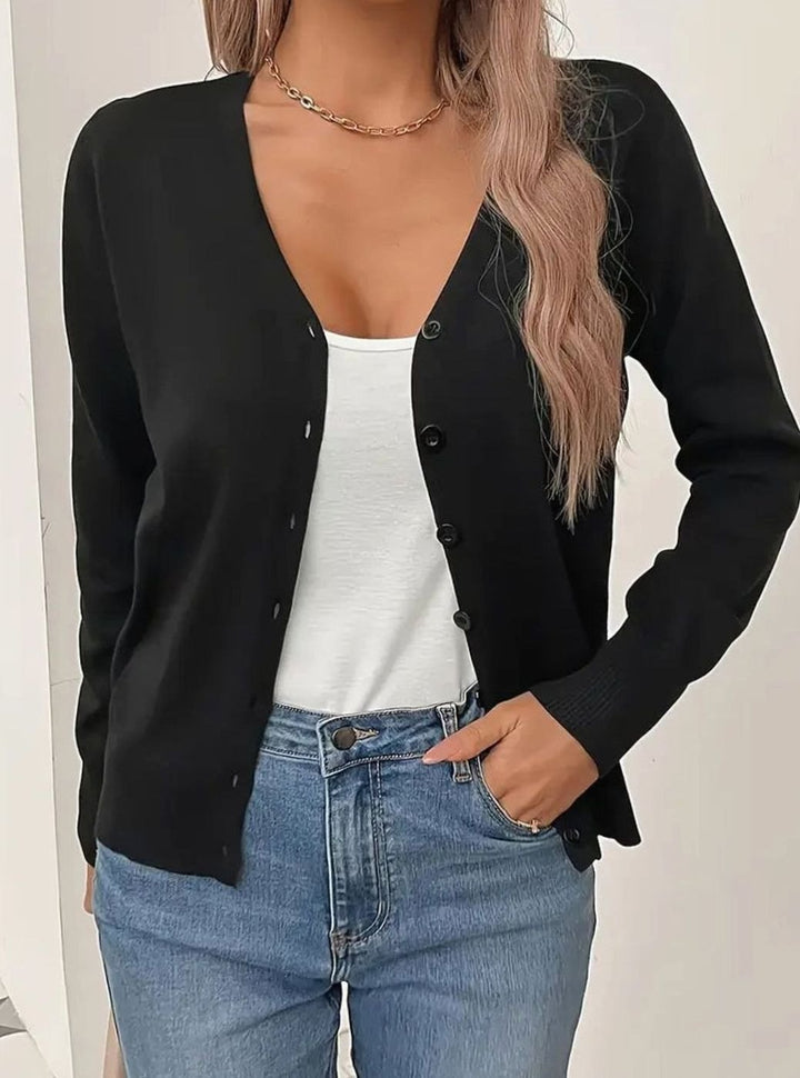 Strickjacke Damen V-Ausschnitt Langarm Cardigan mit Knopfleiste für vielseitiges Layering 0