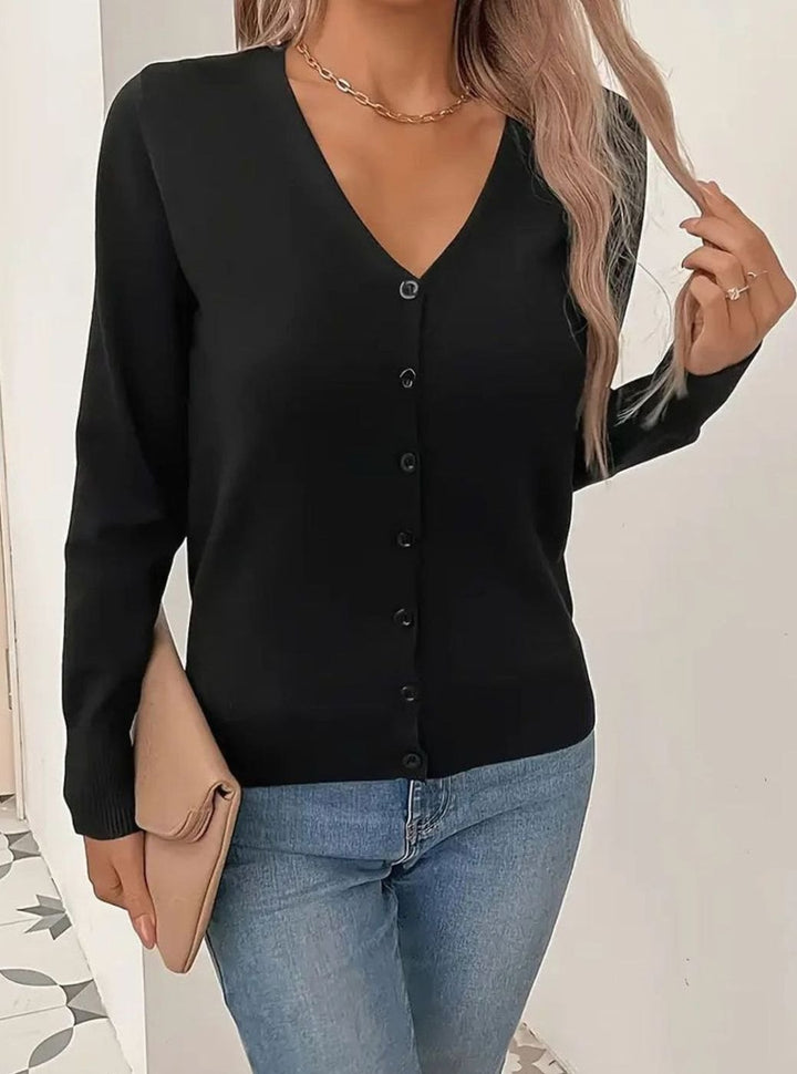 Strickjacke Damen V-Ausschnitt Langarm Cardigan mit Knopfleiste für vielseitiges Layering 1