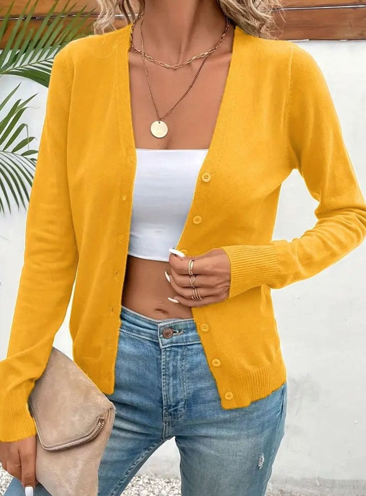 Strickjacke Damen V-Ausschnitt Langarm Cardigan mit Knopfleiste für vielseitiges Layering 12
