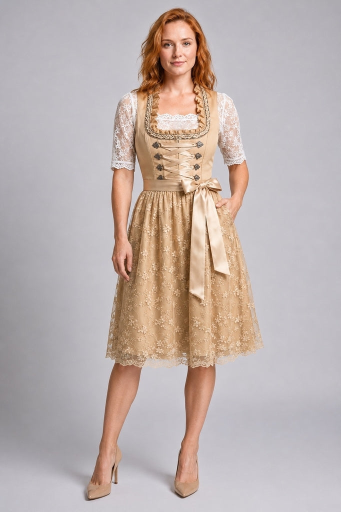 Traditionelles Dirndl Damen mit Schnürmieder und Spitzenbluse für Volksfeste 0