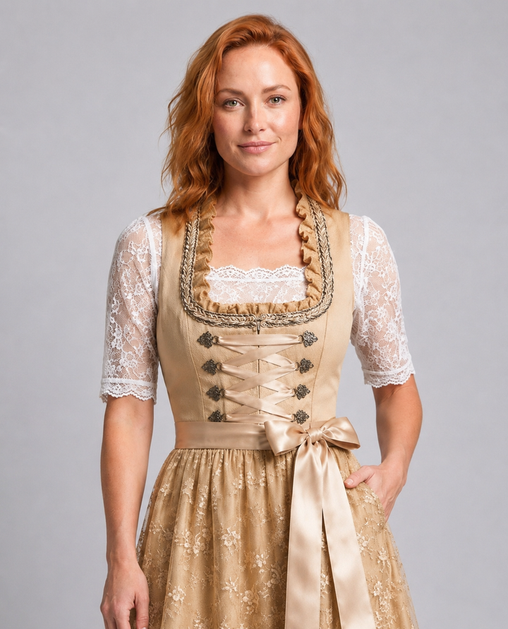 Traditionelles Dirndl Damen mit Schnürmieder und Spitzenbluse für Volksfeste 2