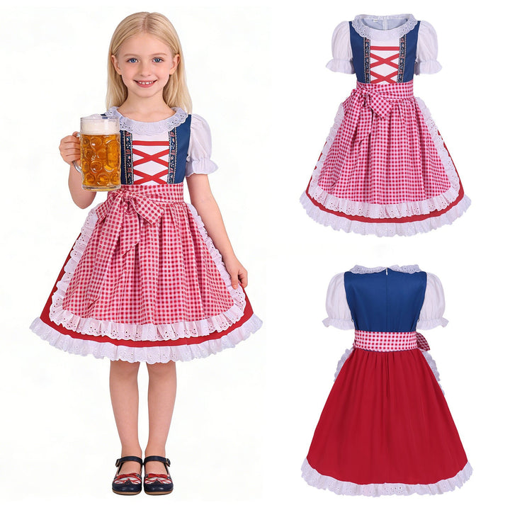 Traditionelles Kinderdirndl mit bestickter Organza-Schürze und Rüschenbluse für Mädchen 3