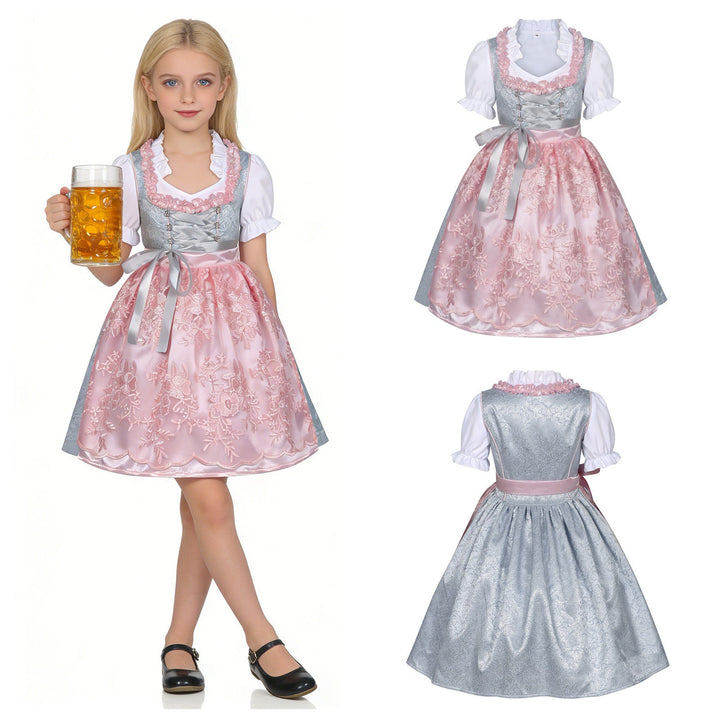 Traditionelles Kinderdirndl mit bestickter Organza-Schürze und Rüschenbluse für Mädchen 7