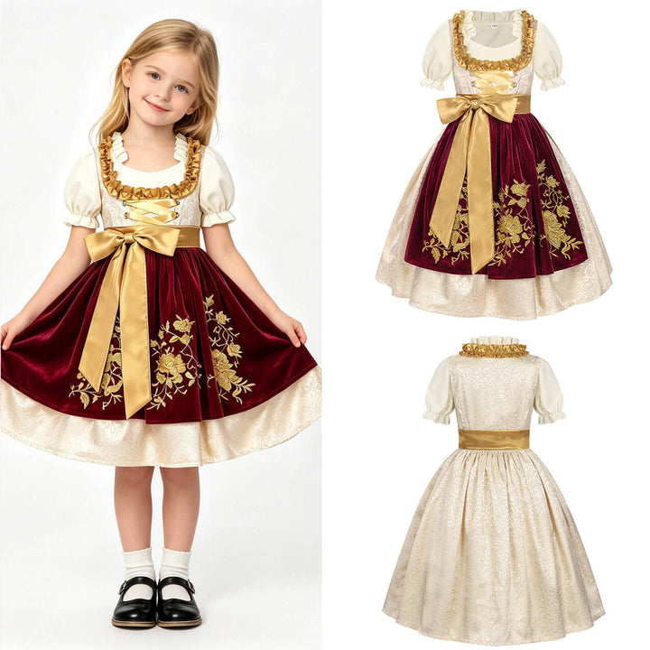 Traditionelles Kinderdirndl mit bestickter Organza-Schürze und Rüschenbluse für Mädchen 8