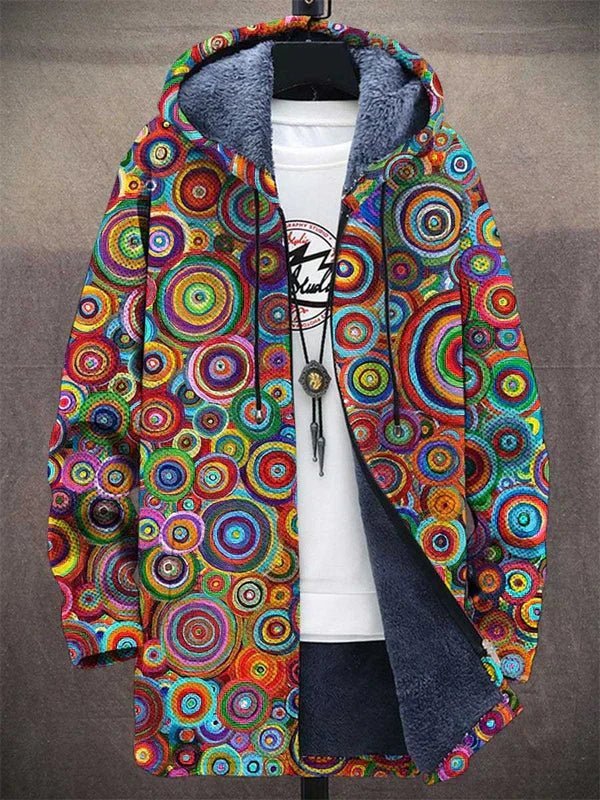 Unisex Kapuzenjacke mit Fleecefutter und Psychedelischem Kreismuster für Damen und Herren 0