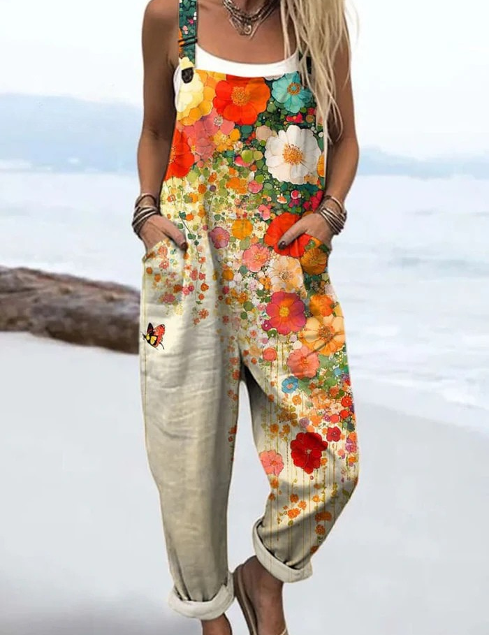 Vintage Blomster Jumpsuit til Kvinder - Komfortabel og Elegant 0