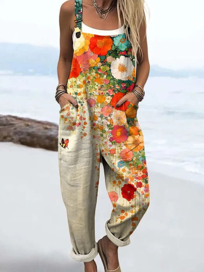 Vintage Blomster Jumpsuit til Kvinder - Komfortabel og Elegant 0