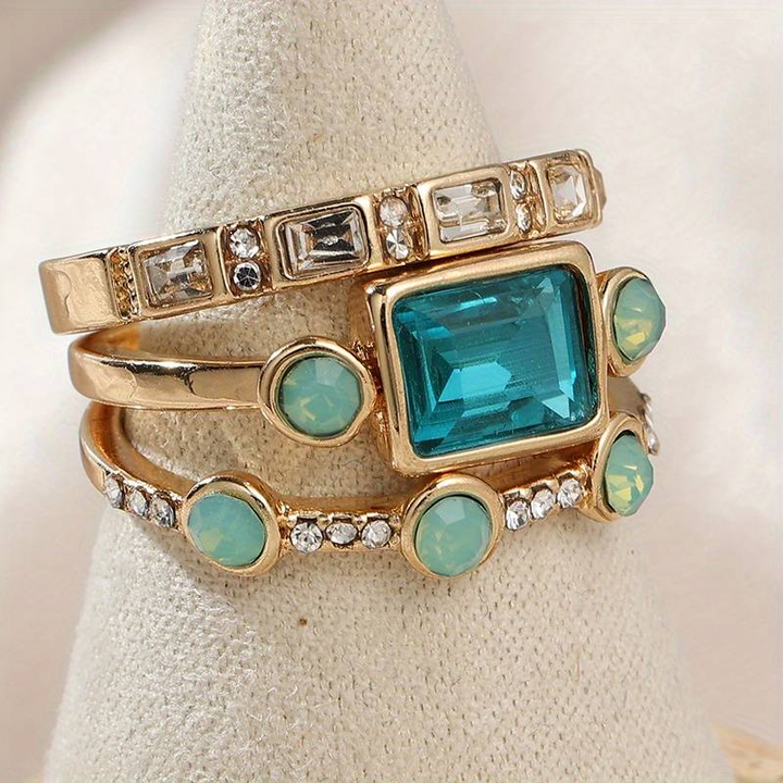 Vintage blå krystalringsæt – elegante smykker til enhver stil 0