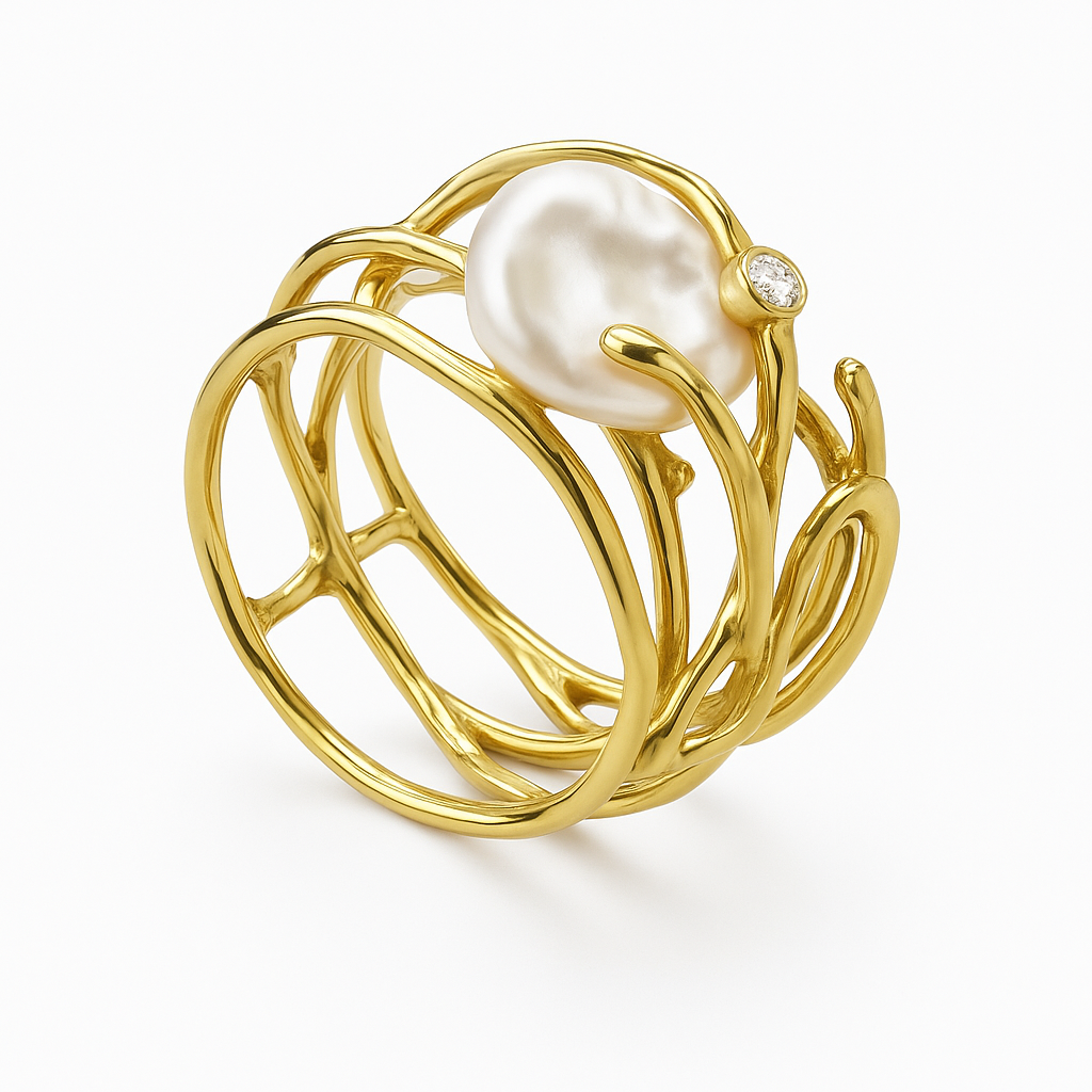 Vintage guldring med perle – elegant accent i klassisk stil til kvinder 1