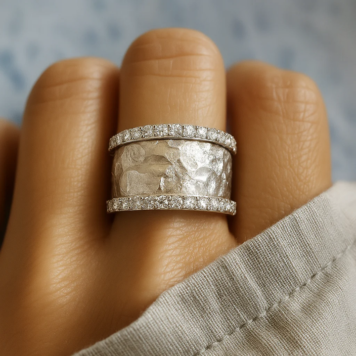 Vintage sølvring med kubisk zirkonia til kvinder - Håndlavet, elegant stil 0