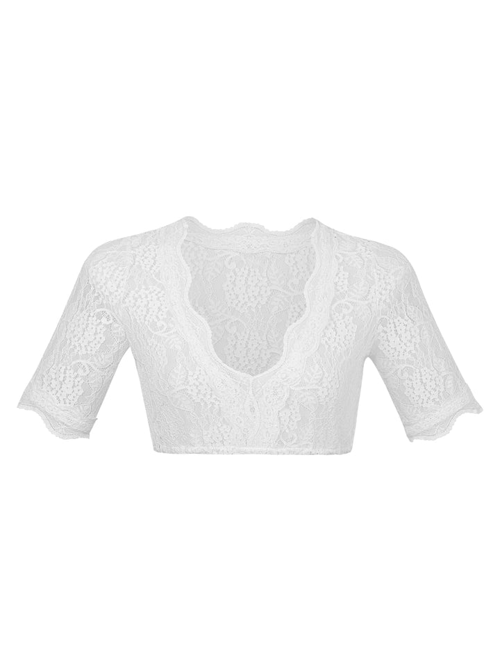 Weiß Damen Dirndlbluse Kurzarm V-Ausschnitt Elegante Trachtenbluse Sommer 0