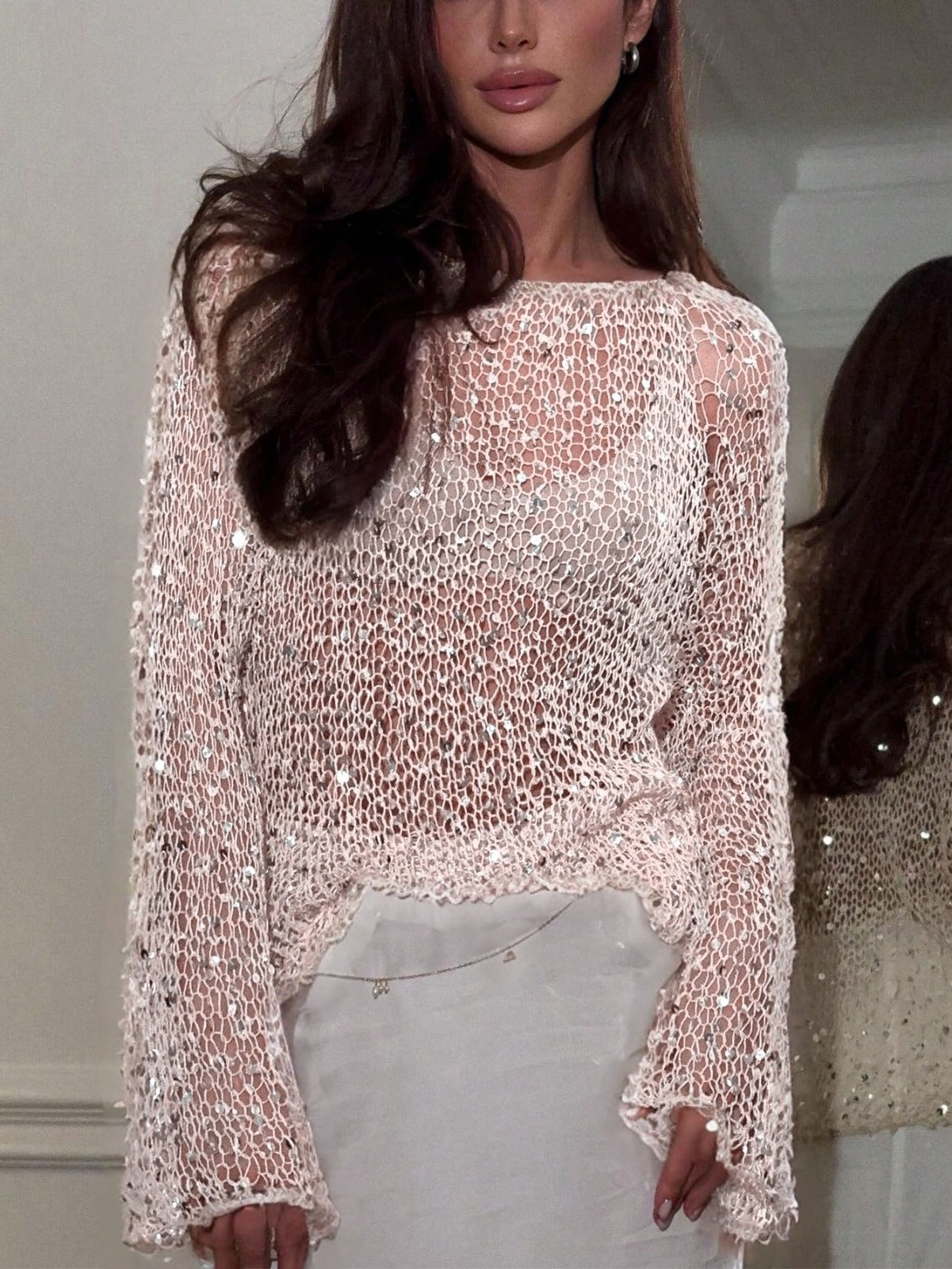Elegant Langærmet Bluse med Pailletter i Shift Design – Komfortabel og Glamourøs til Særlige Anledninger
