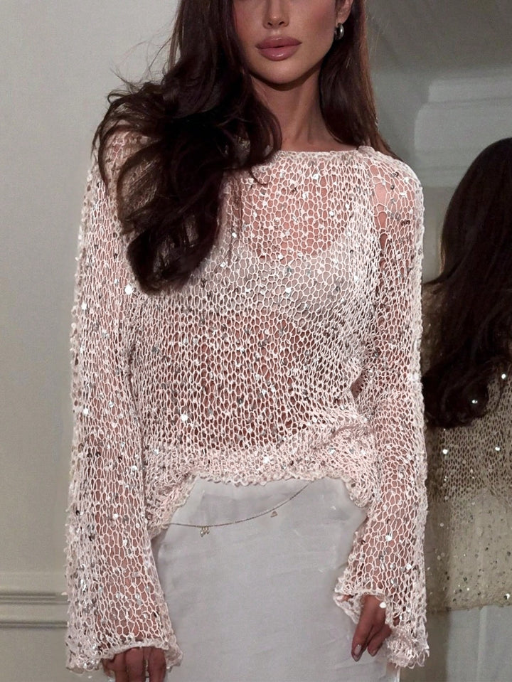 Elegant Langærmet Bluse med Pailletter i Shift Design – Komfortabel og Glamourøs til Særlige Anledninger