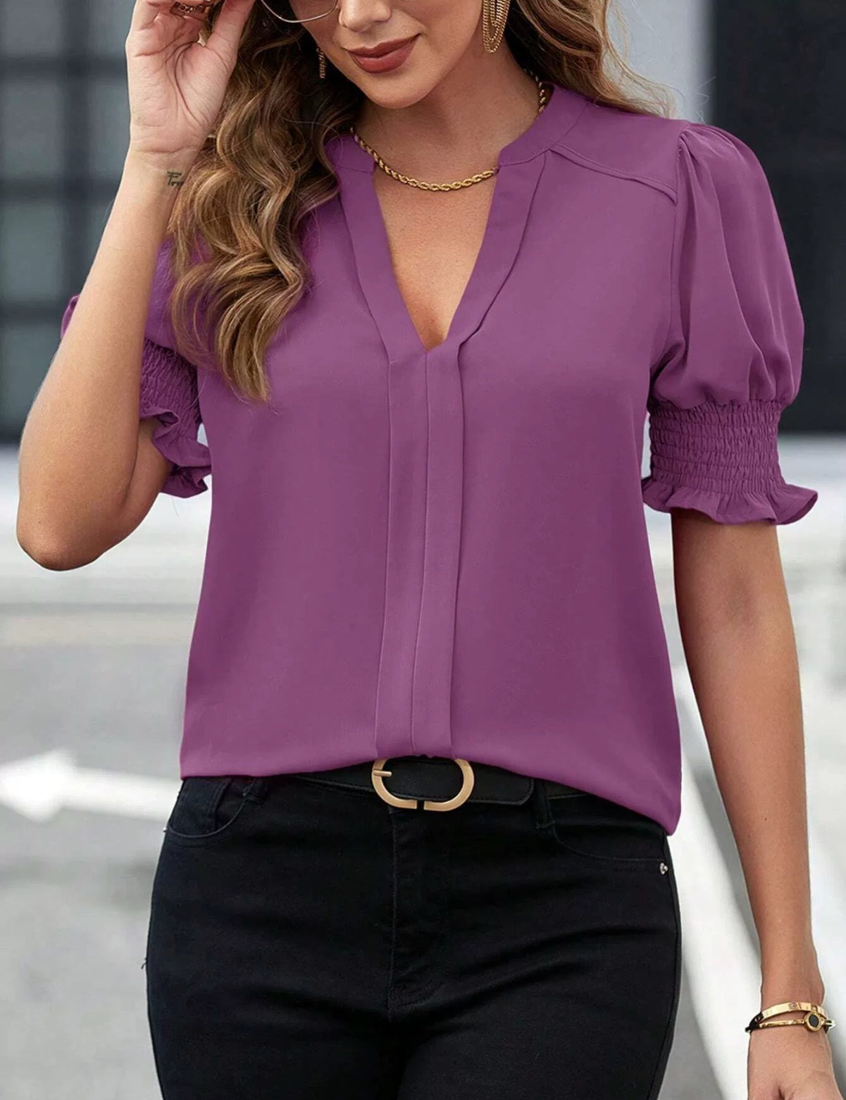 Maria | Elegant bluse med rynkede ærmer