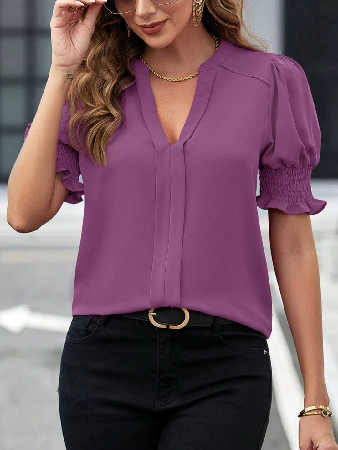 Maria | Elegant bluse med rynkede ærmer