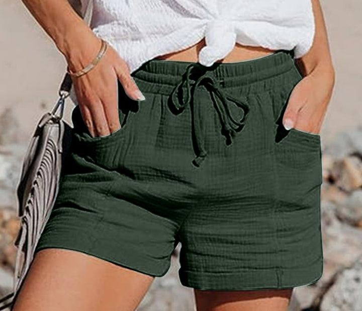 Paulina | Dame shorts med elastisk taljebånd og snor – luftig løs pasform med stiklommer
