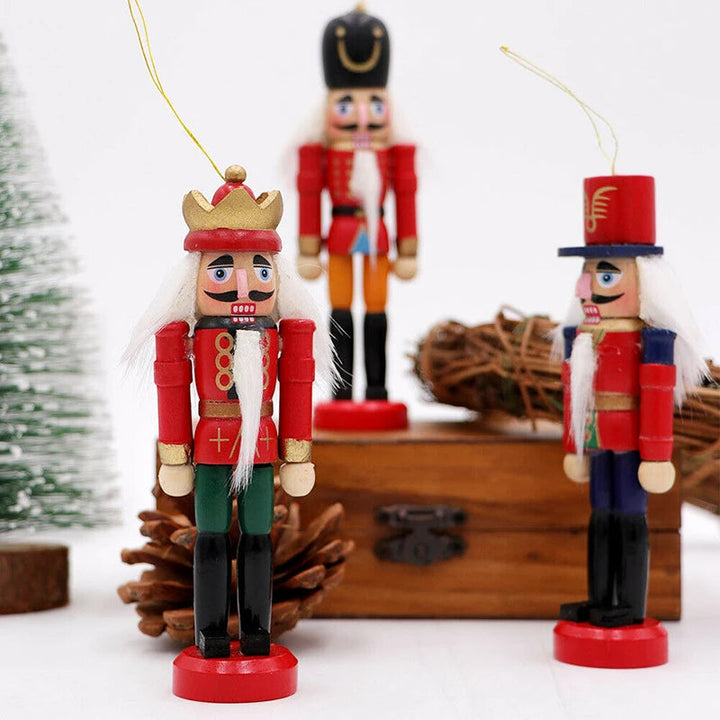 WoodSplendor | Sæt med 6 mini nøddeknækkerpynt til juletræsdekoration 2