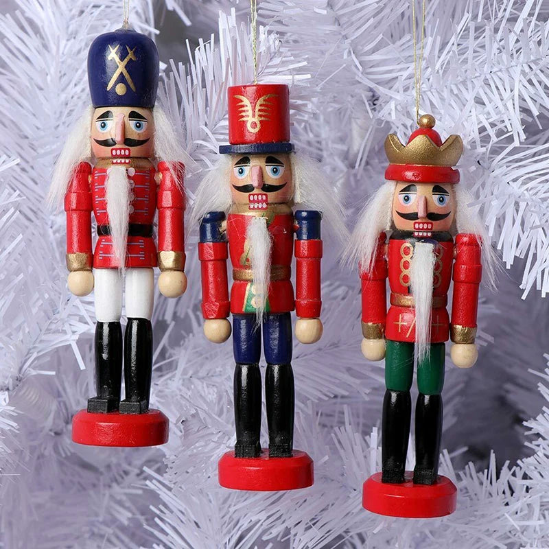 WoodSplendor | Sæt med 6 mini nøddeknækkerpynt til juletræsdekoration 3