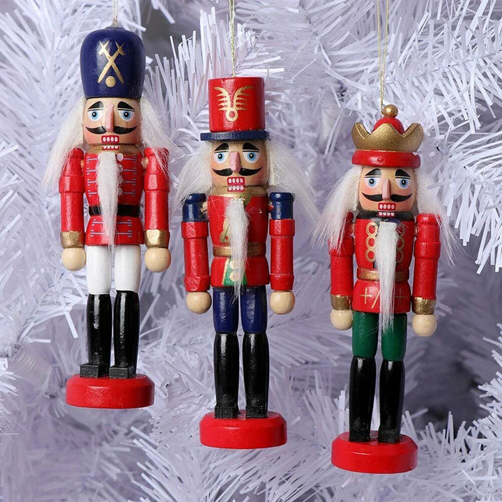 WoodSplendor | Sæt med 6 mini nøddeknækkerpynt til juletræsdekoration 3
