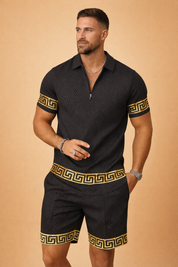 Matteo | To-delt sæt til herrer - struktureret zip-polo og matchende kortærmede skjorte - Casual Wear
