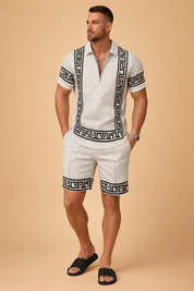 Matteo | To-delt sæt til herrer - struktureret zip-polo og matchende kortærmede skjorte - Casual Wear