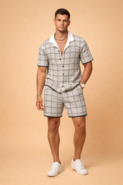 Benedict | To-delt outfit til herrer - skjorte med korte ærmer og shorts - rutet casual fit