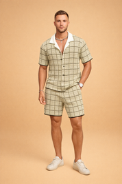 Benedict | To-delt outfit til herrer - skjorte med korte ærmer og shorts - rutet casual fit