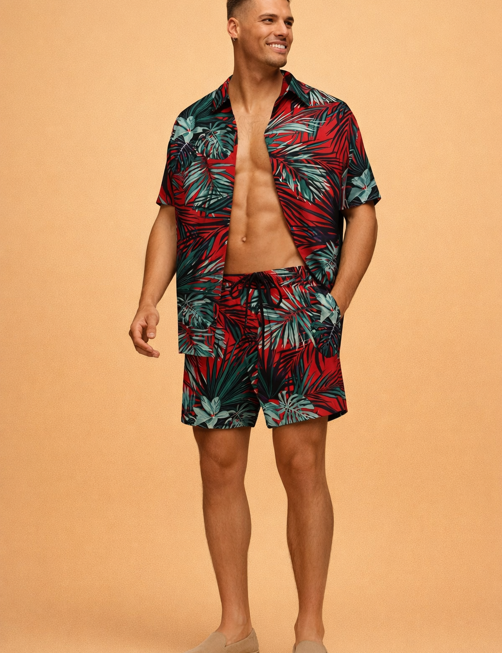 David | To-delt sæt til mænd - t-shirt med korte ærmer og matchende shorts - afslappet pasform