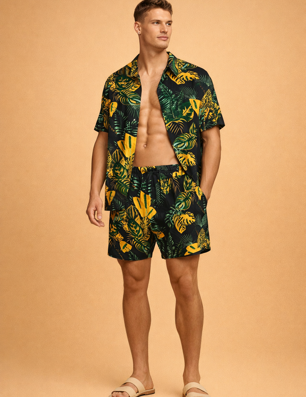 David | To-delt sæt til mænd - t-shirt med korte ærmer og matchende shorts - afslappet pasform