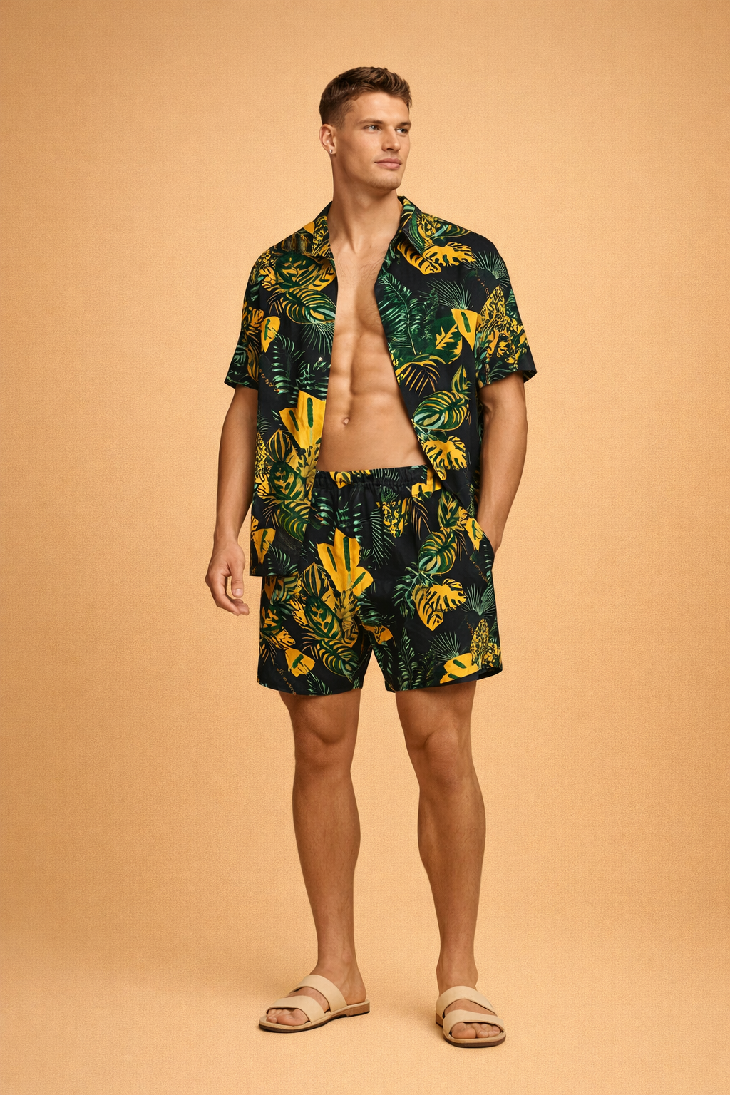 David | To-delt sæt til mænd - t-shirt med korte ærmer og matchende shorts - afslappet pasform