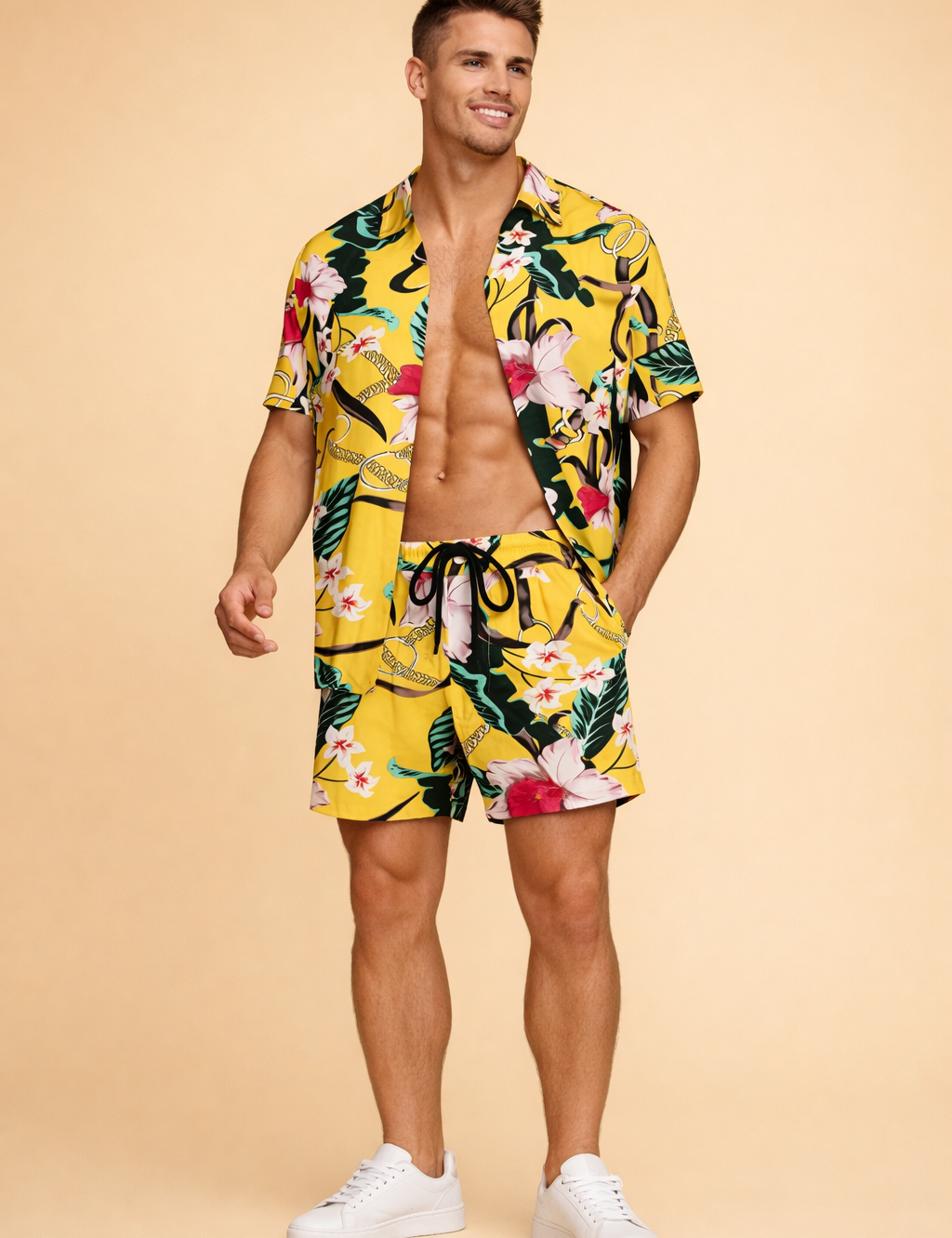 David | To-delt sæt til mænd - t-shirt med korte ærmer og matchende shorts - afslappet pasform