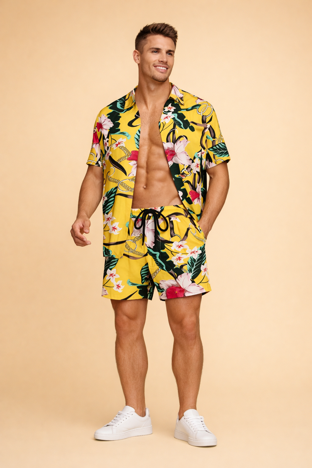 David | To-delt sæt til mænd - t-shirt med korte ærmer og matchende shorts - afslappet pasform